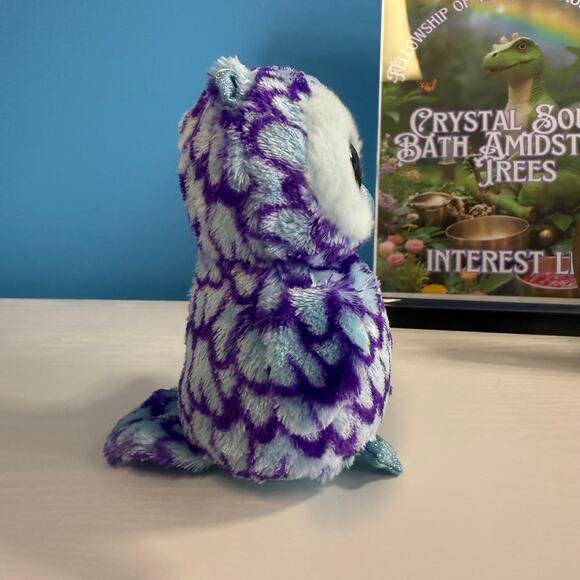 Ty Beanie Boo Oscar Owl 6” Blue Purple Plush Stuffed Animal EUC Sparkle Eyes - Picture 2 of 5